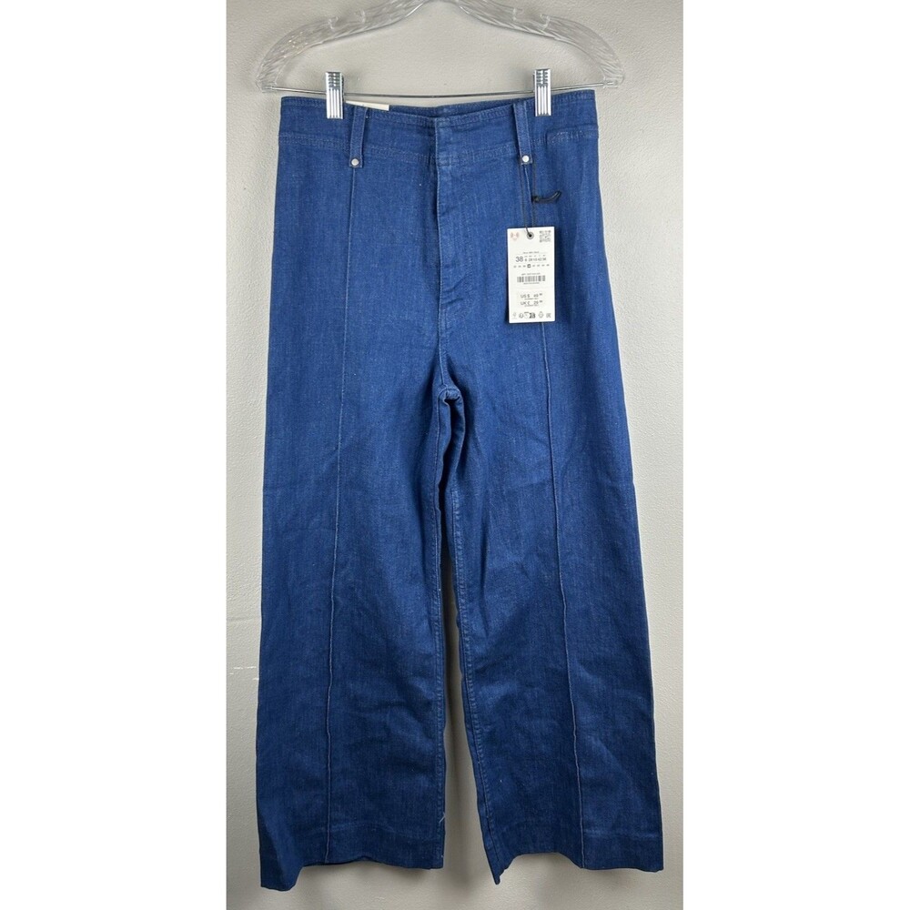 Zara ZW Tailored Wide Leg Jeans Front Seam Womens  6 Medium Wash High Rise NWT